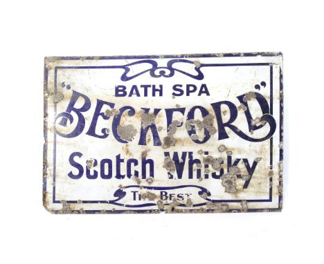 An early 20th century enamel advertizing sign 'Beckford Scotch Whisky'. 91cm x 61cm