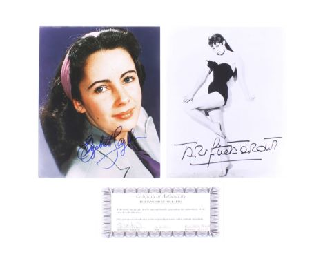 A signed photograph of Elizabeth Taylor and one of Brigitte Bardot. Each 25cm x 20cm. The first with certificate from 'Hollyw