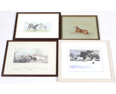 Three prints and a pictures. Including a J. Thomas signed limited edition print 'Priddy Sheep' 16/300, 20cm x 25cm, framed an