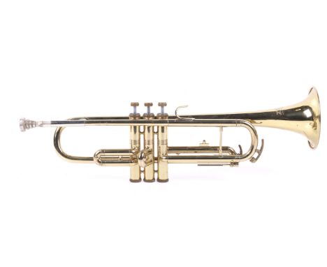 A vintage J R Lafleur Zenith Mk II brass trumpet. S/N 534802, in a fitted hard carry case, two mouth piece and a mute. L53cm 