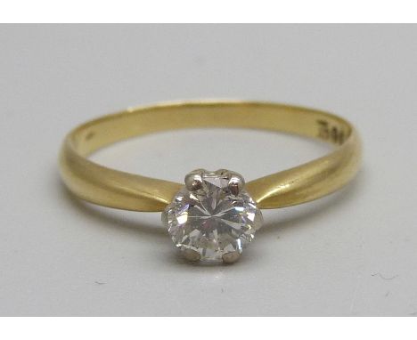 An 18ct gold and diamond solitaire ring, approximately 0.50ct weight, 2.1g, M 