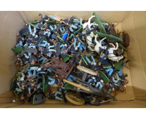 A collection of Britains model figures, American Civil War including a cannon and two horses, approximately 90 in total 