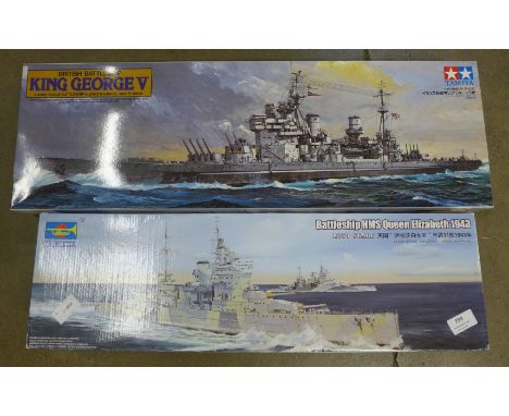 Two 1/350 scale model ship kits, one Tamiya 