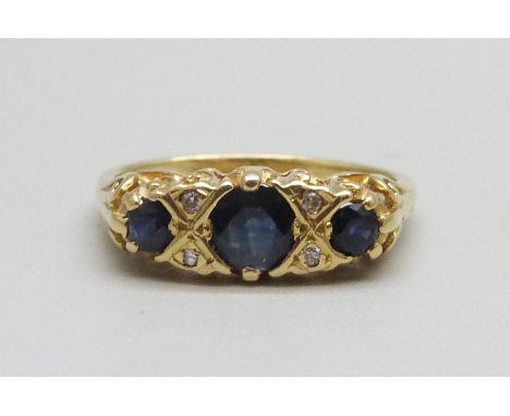 An 18ct gold, sapphire and diamond ring, 3.65g, M 