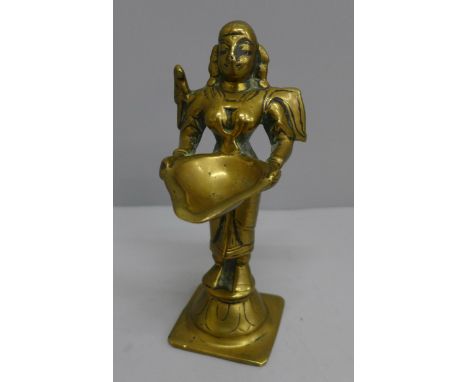 A brass model of Meenakshi, Indian Goddess, 16cm 