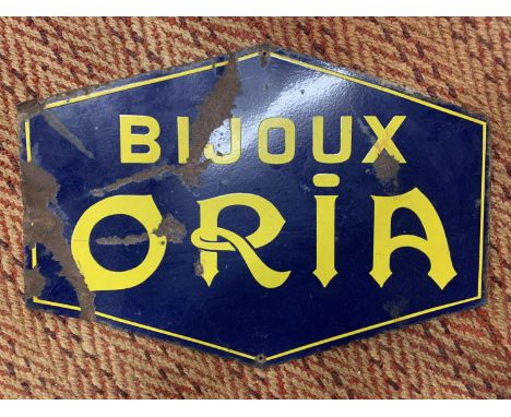 A METAL ENAMEL SIGN 'BIJOUX ORIA' 55CM X 40CM 