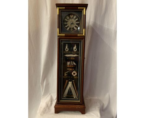 A TALL NAUTICAL CLOCK INCORPORATING FIVE INTERNAL SHELVES AND A COMPASS H: 80CM 