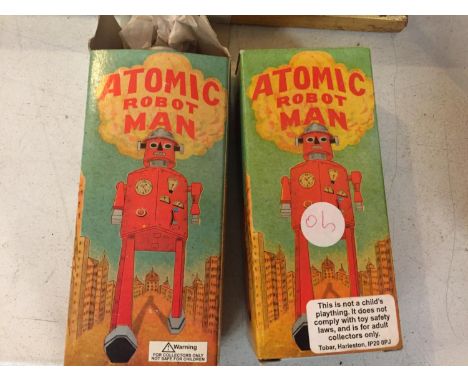 TWO BOXED SCHYLLING WIND UP 'ATOMIC ROBOT MAN' - BOTH WITH KEYS 