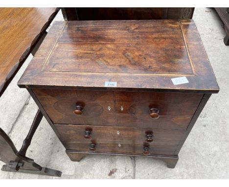 A GEORGIAN MAHOGANY AND INLAID COMMODE CHEST (LACKING CHAMBER POT) 
