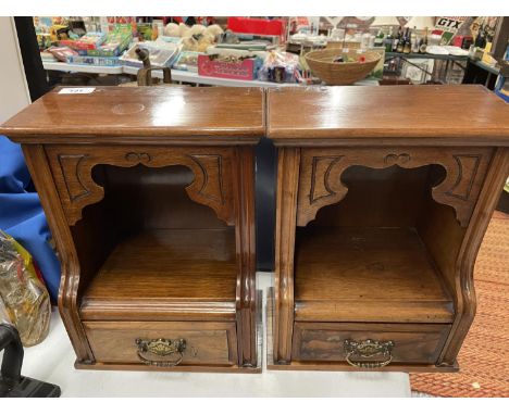 A PAIR OF DESK/DRESSING TABLE OPEN SHELF CUPBOARDS WITH DRAWER WITH POTENTIAL FOR WALL HANGING 