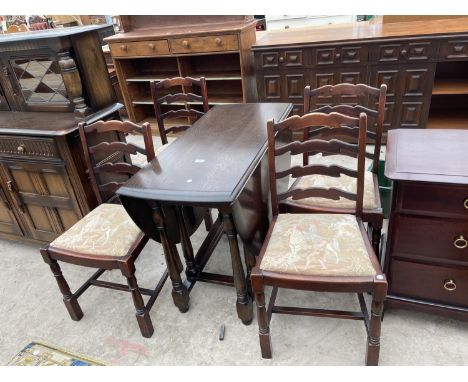 A REPRODUCTION GATE-LEG TABLE AND FOUR CHAIRS 