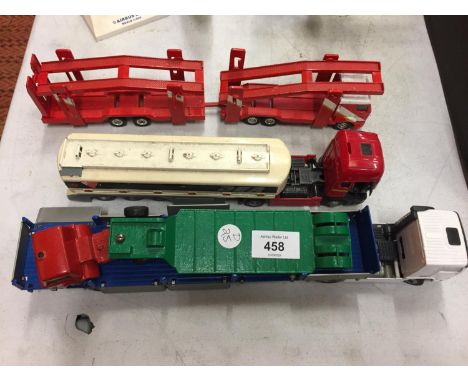 THREE CORGI WAGONS WITH TRAILERS TO INCLUDE A TRANSPORTER, A DEA AND A CAR TRANSPORTER 
