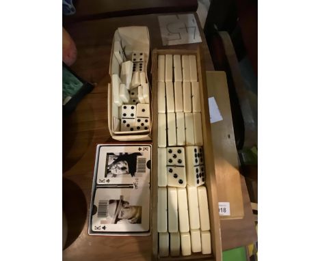 A BOXED DOMINOES SET OF DOUBLE NINES (COMPLETE) AND PLAYING CARDS 