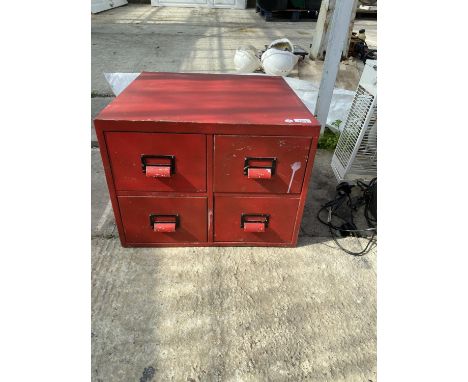 A VINTAGE MINIATURE FOUR DRAWER METAL FILING CABINET 