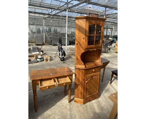 A MDOERN PINE CORNER UNIT AND CONSOLE TABLE 