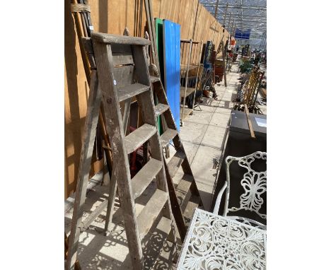 TWO VINTAGE SIX RUNG WOODEN STEP LADDERS 