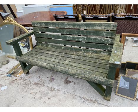 A LARGE VINTAGE WOODEN GARDEN BENCH 