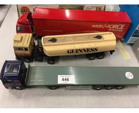 THREE CORGI WAGONS TO INCLUDE A GUINESS, PARCELFORCE AND FLATBED 