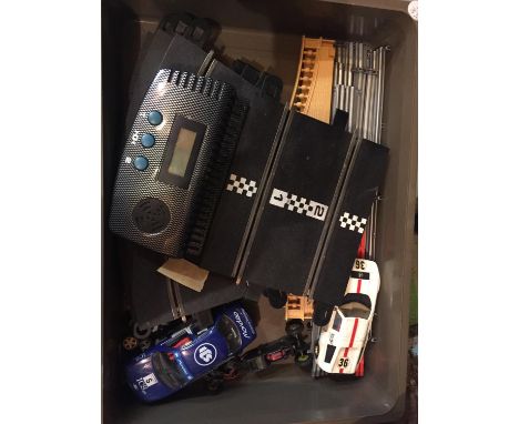 A QUANTITY OF SCALEXTRIC TRACK, CARS ETC 