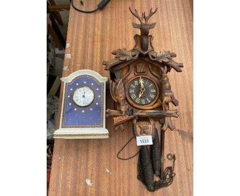 A CUKCOO CLOCK AND A FURTHER MANTEL CLOCK 