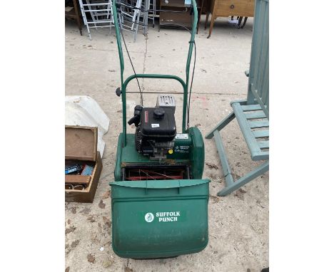 A SUFFOLK PUNCH LAWN MOWER WITH GRASS BOX AND KAWASAKI ENGINE 