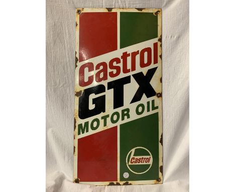 A LARGE ENAMEL 'CASTROL GTX MOTOR OIL' SIGN -         60CM X 30CM 