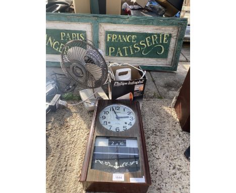 AN ASSORTMENT OF ITEMS TO INCLUDE A CLOCK AND INFRAPHIL LIGHT 