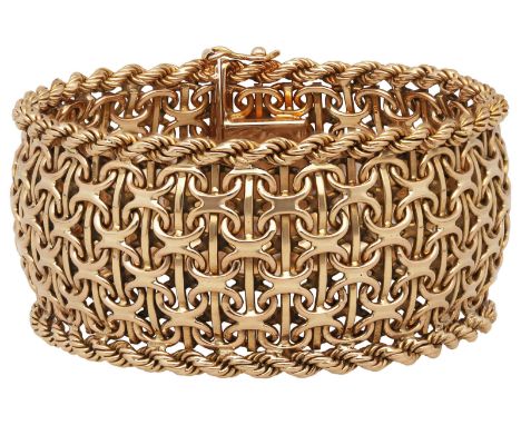 Gold-ArmbandDekoratives Armband in Roségold 18K im Fantasie-Muster, poliert.Länge 17,5 cm, Breite 2,3 cm, 74,7 g.