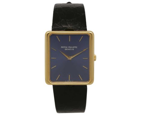 PATEK PHILIPPE HerrenarmbanduhrElegantes Modell in Gelbgold 18K mit schwarzem Original-Lederband und Dornschliesse in Gelbgol