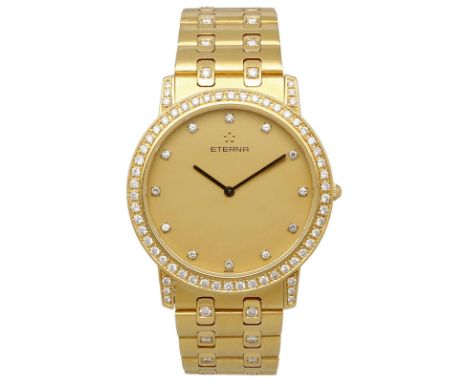 ETERNA HerrenarmbanduhrEdles Modell in Gelbgold 18K mit Diamant besetzter Lünette und Saphirglas.Uhrwerk Quarz mit goldfarben
