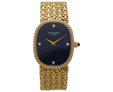 PATEK PHILIPPE DamenarmbanduhrEllipse in Gelbgold 18K mit Lünette in Gelbgold 18K und Brillanten.Uhrwerk Handaufzug mit Blaug