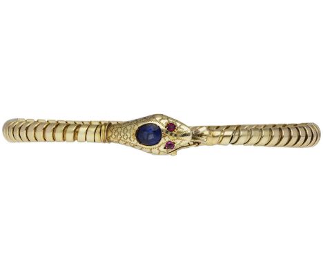 Schlangen-ArmbandEinzigartiges Schmuckstück in Gelbgold 14 K in Form einer Schlange.Auf dem Kopf der Schlange, ein synthetisc