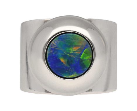 Opal-Dubletten-RingExtravagantes Design in Weissgold 18K mit Opal-Dublette von ca. 0,5 ct. Einzigartiger Ringkopf, massiv gea