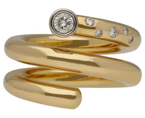 Brillant-RingSpiralen-Ring in Gelbgold 18K mit Fassung in Weissgold 18K.Am Ende der Spirale ein Brillant von ca. 0,25 ct (G/V