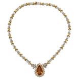 Imperial-Topas-Brillant-Collier Leuchtstarkes Schmuckstück in Weissgold/Gelbgold 18K. Als