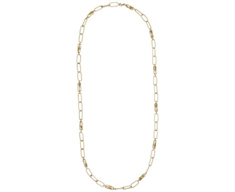 Gold-SautoirDekoratives Collier in Gelbgold 18K.Langes Anker-Collier mit mattierten und polierten Elementen sowie Federringve