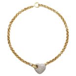 Herz-Brillant-Collier Liebesbeweis in Gold, modernes Collier in Gelbgold 18K an runder Ankerkette