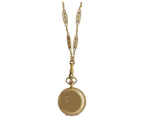 Antik-SchmucksetGeschmackvolles Set bestehend aus Taschenuhr und Ring in Gelbgold 18K sowie Platin 950.Taschenuhr mit poliert