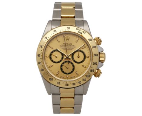 ROLEX Herrenarmbanduhr Daytona in Stahl/Gelbgold 18K mit Lünette Gelbgold 18K.Uhrwerk Automatik-Chronograph mit champagnerfar