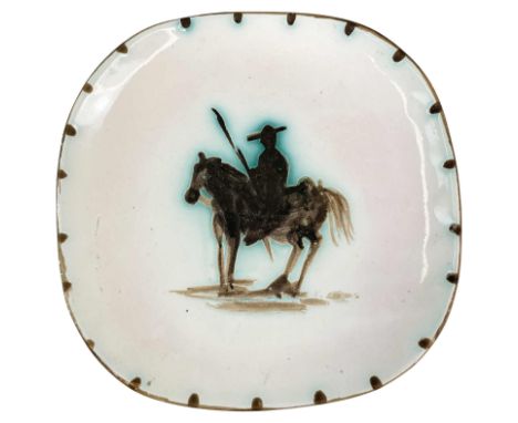 (*) Keramik-Teller Picador zu Pferd von Pablo Picasso, 1952. Durchmesser 19 cm. 500 Exemplare, Edition gestempelt, guter Zust