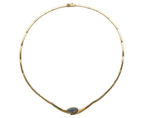 (*) Opal-Brillant-CollierEdles Meisterstück in Gelbgold 18K mit einer Opal-Mosaik-Dublette von ca. 2 ctsowie Brillanten von z