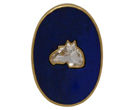Lapis-Diamant-RingExtravaganter Ring in Gelbgold 18K, signiert Juwelier Zobel.In Rahmenfassung ein polierter Lapislazuli ca. 