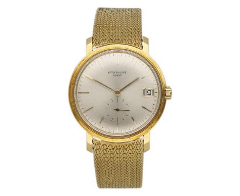 PATEK PHILIPPE Herrenarmbanduhr Elegantes Modell von ca. 1961 in Gelbgold 18K.Uhrwerk Automatik mit Datum, silberfarbenem Zif