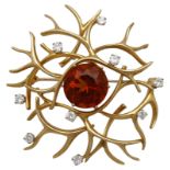 Citrin-Brillant Set Farbintensives Duo bestehend aus einem Ring und einer Brosche in Gelbgold/