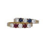 Saphir-Rubin-Brillant-Set Farbenstarkes Set, bestehend aus 2 einzelnen Ringen in Gelbgold 18K mit