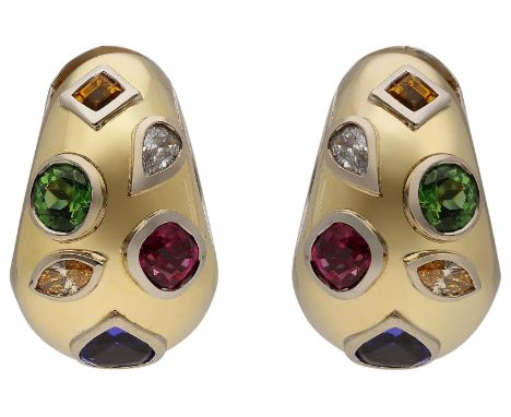 Gold-CreolenExzellente Handarbeit in Gelbgold/Weissgold 18K.Schauseitig verziert mit 4 Diamanten von ca. 0,59 ct, 2 Spinelle 
