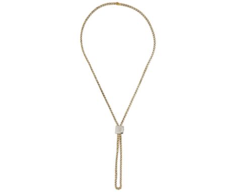 Gold-SautoirZeitloses Design in Gelbgold/Weissgold 18K.An kantigem Panzercollier ein diamantbesetzter Clip mit 25 Brillanten 