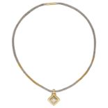 Diamant-Collier Schöne Handarbeit in Gelbgold/Weissgold 18K. Im Anhänger ein Diamant von ca. 2 ct (