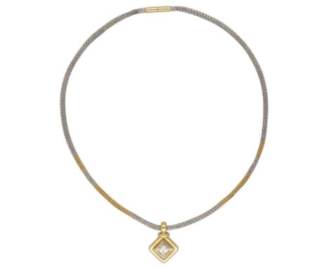 Diamant-CollierSchöne Handarbeit in Gelbgold/Weissgold 18K.Im Anhänger ein Diamant von ca. 2 ct (light yellow K-L/SI2) im Pri