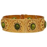 Olivin-Bracelet Edles Design in Gelbgold 18K mit 8 satinierten Gliedern, jeweils eingebettet ein